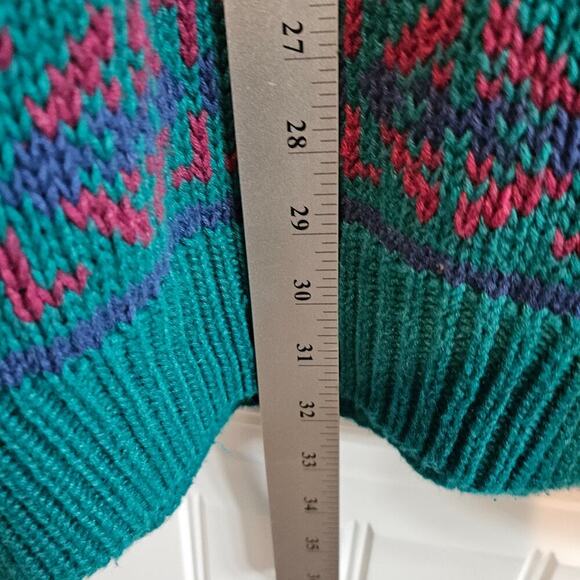 Vintage Honors Sweater Mens Large Green Knit 90s Geometric Preppy Retro Dad - Picture 8 of 9